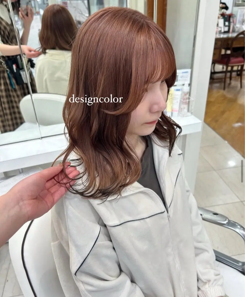 ミディアム カラー ベージュカラー 黒髪 オレンジ オレンジベージュ ヘアカラー ありむらもえ/ 透明感カラーのヘアスタイル