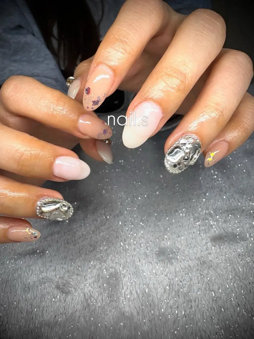 ネイル ラメ(グリッター) ホワイト ハンドネイル nail.s misatoのネイルデザイン