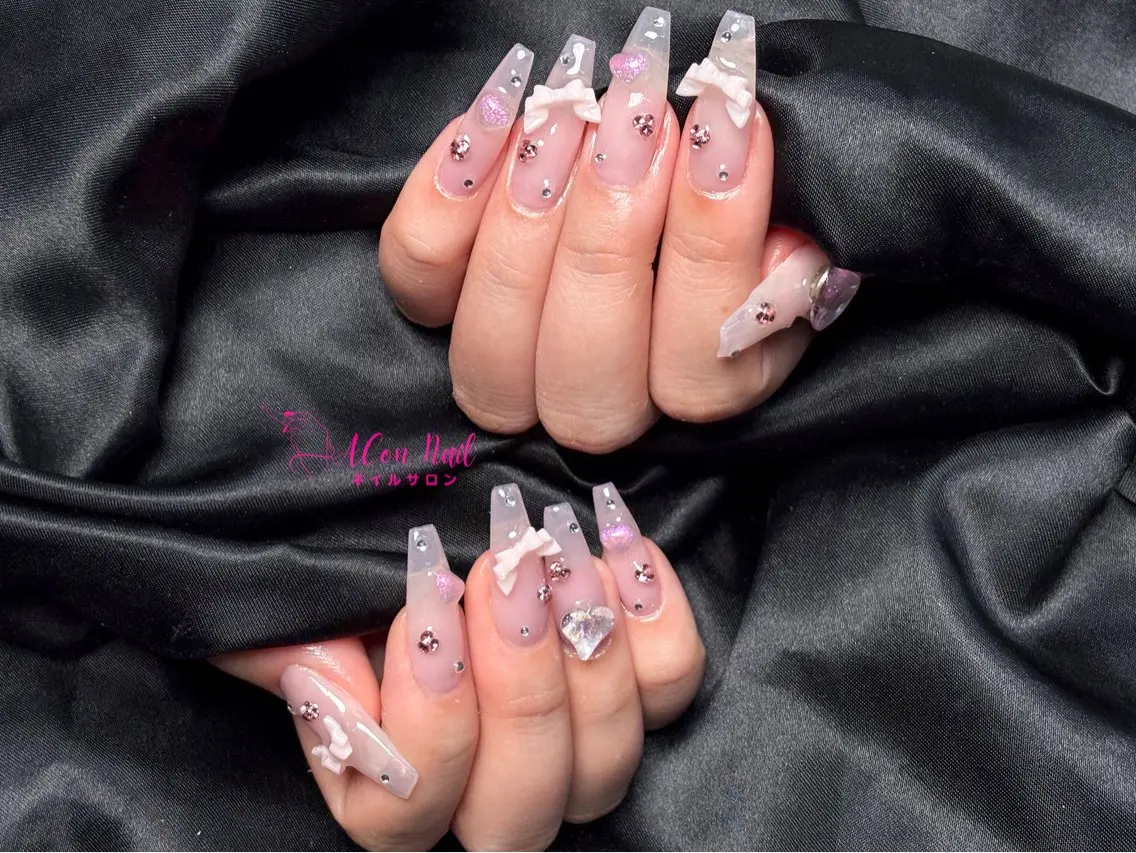 ネイル 桜ネイル 長さ出し フラワーネイル フレンチネイル ジェルネイル ハンドネイル ACon NailSalonのネイルデザイン