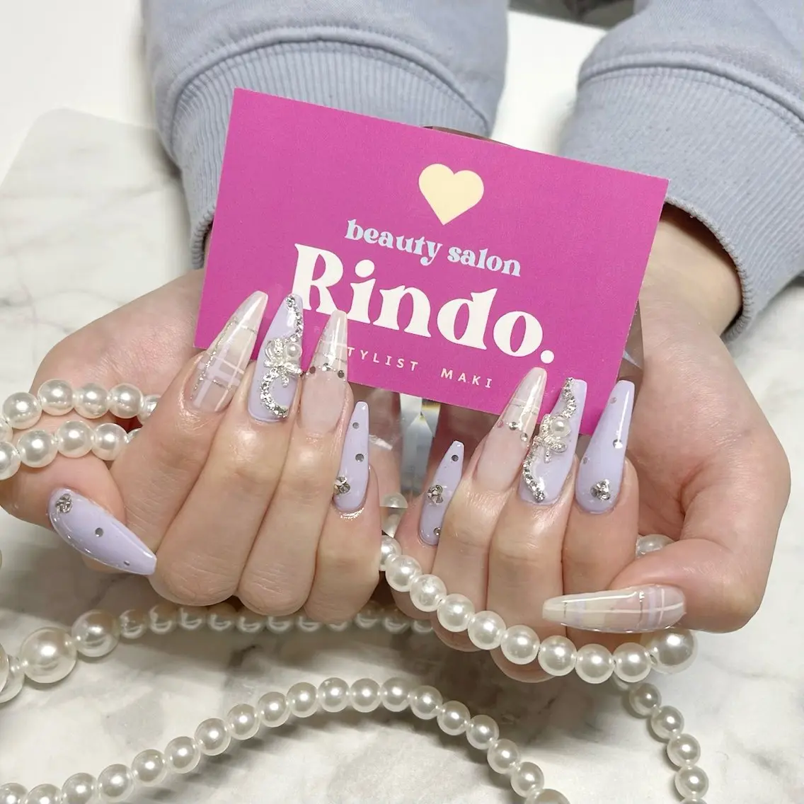 ネイル ロングネイル パステルネイル パープル 春ネイル ハンドネイル Rindo.ネイル ♡耳つぼジュエリーのその他イメージ