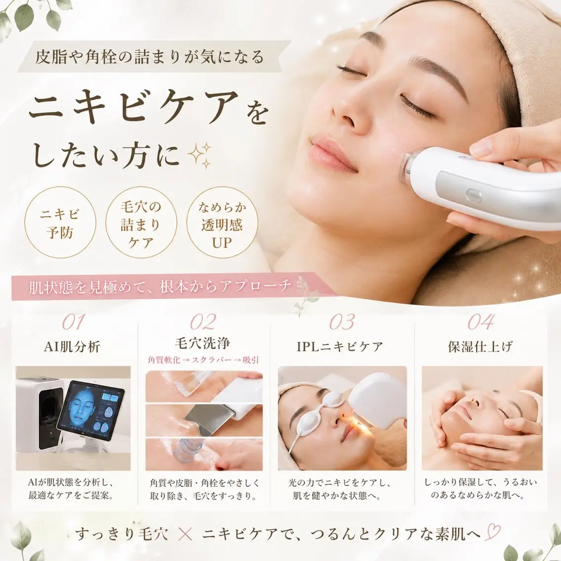 🌿ニキビ・毛穴ケアAI肌分析き光フェイシャル9,900円 → ミニモ限定 5,980円の写真