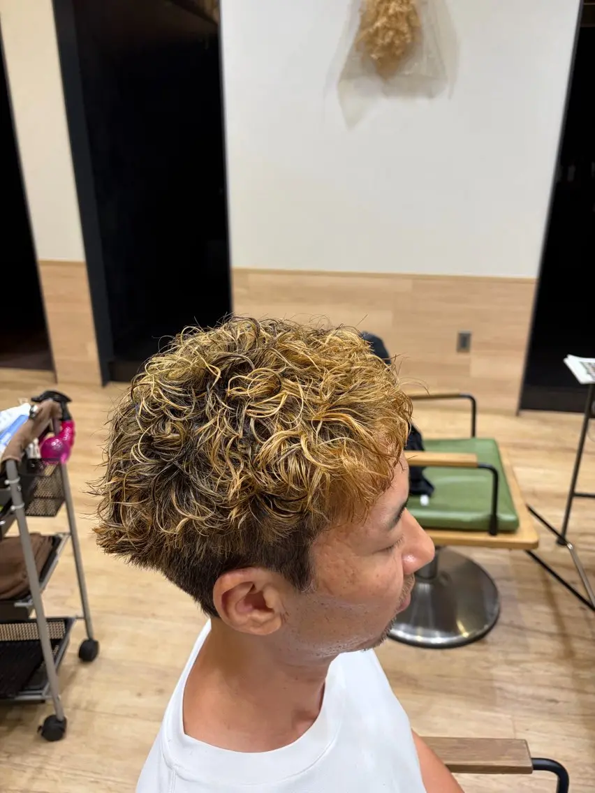 カラー パーマ メンズ メンズメッシュ メンズパーマ メッシュ カット ヘアカラー パーマ 小田 暉のヘアスタイル
