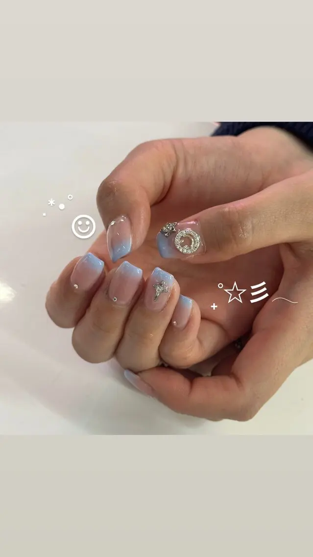 ネイル 水色 ピンク ハンドネイル WOLTOKYO渋谷 yunaのネイルデザイン