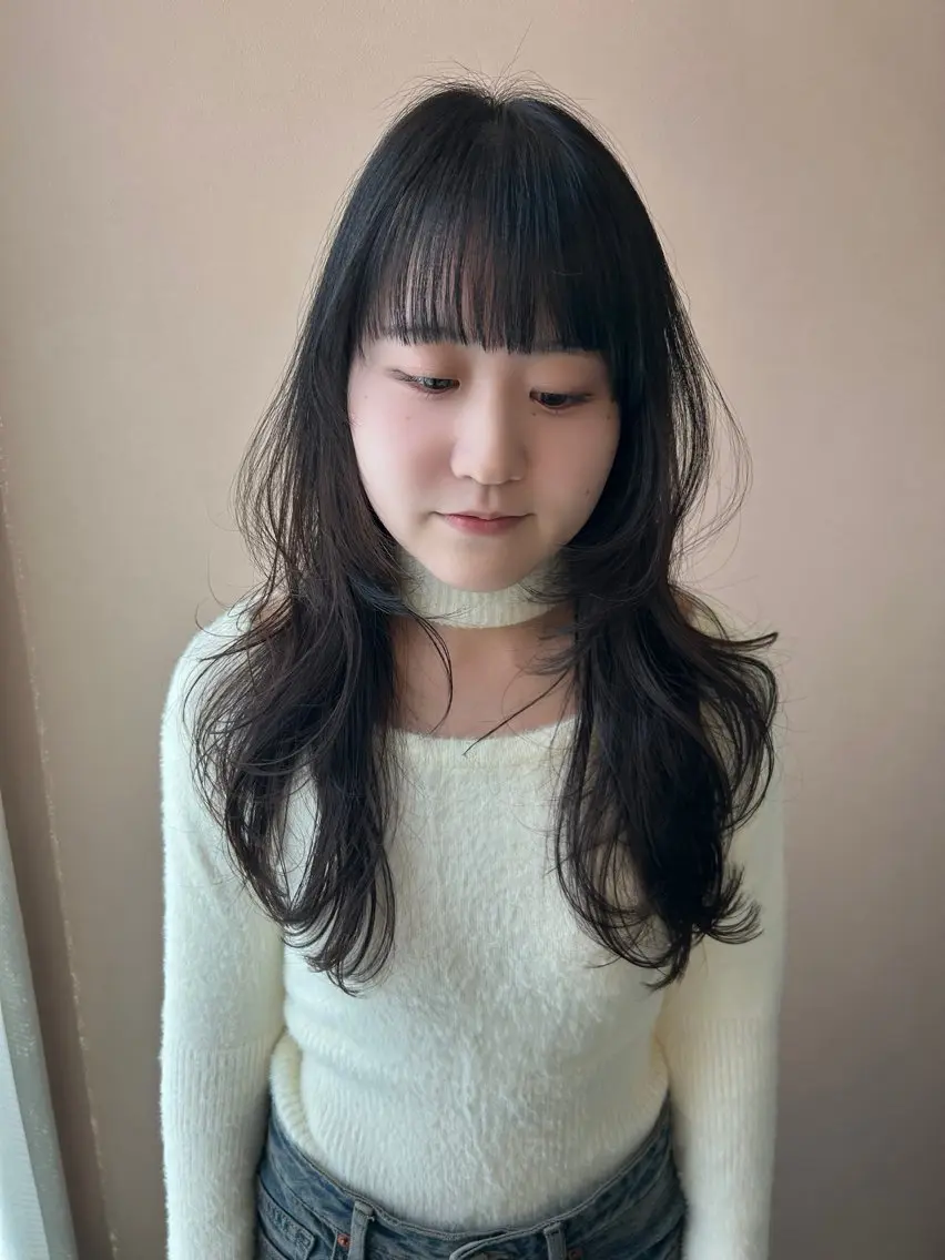 ロング ハッシュカット 韓国風ヘア レイヤーカット カット トリートメント hubhair レイヤー/透明感のヘアスタイル