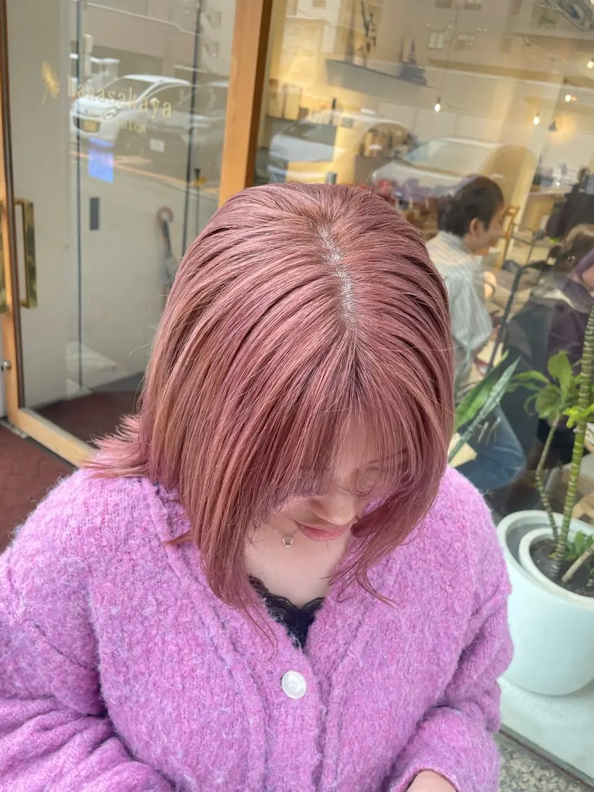 ミディアム カラー ベージュカラー ブリーチ ピンクカラー ピンクベージュ 福田千尋/インナー カラー/縮毛矯正のヘアスタイル