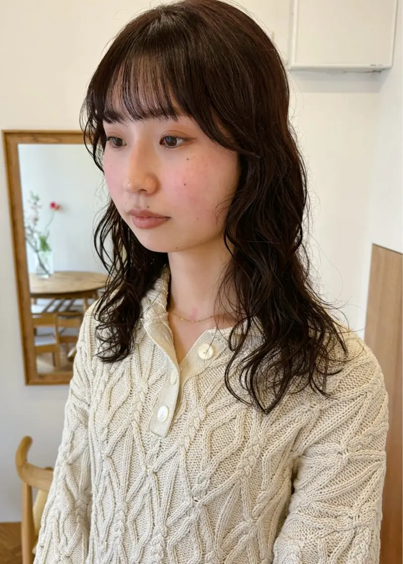 セミロング カラー セミロングパーマ ブラウンカラー カット パーマ 西山 紗耶香🪽 透明感カラー/ボブのヘアスタイル