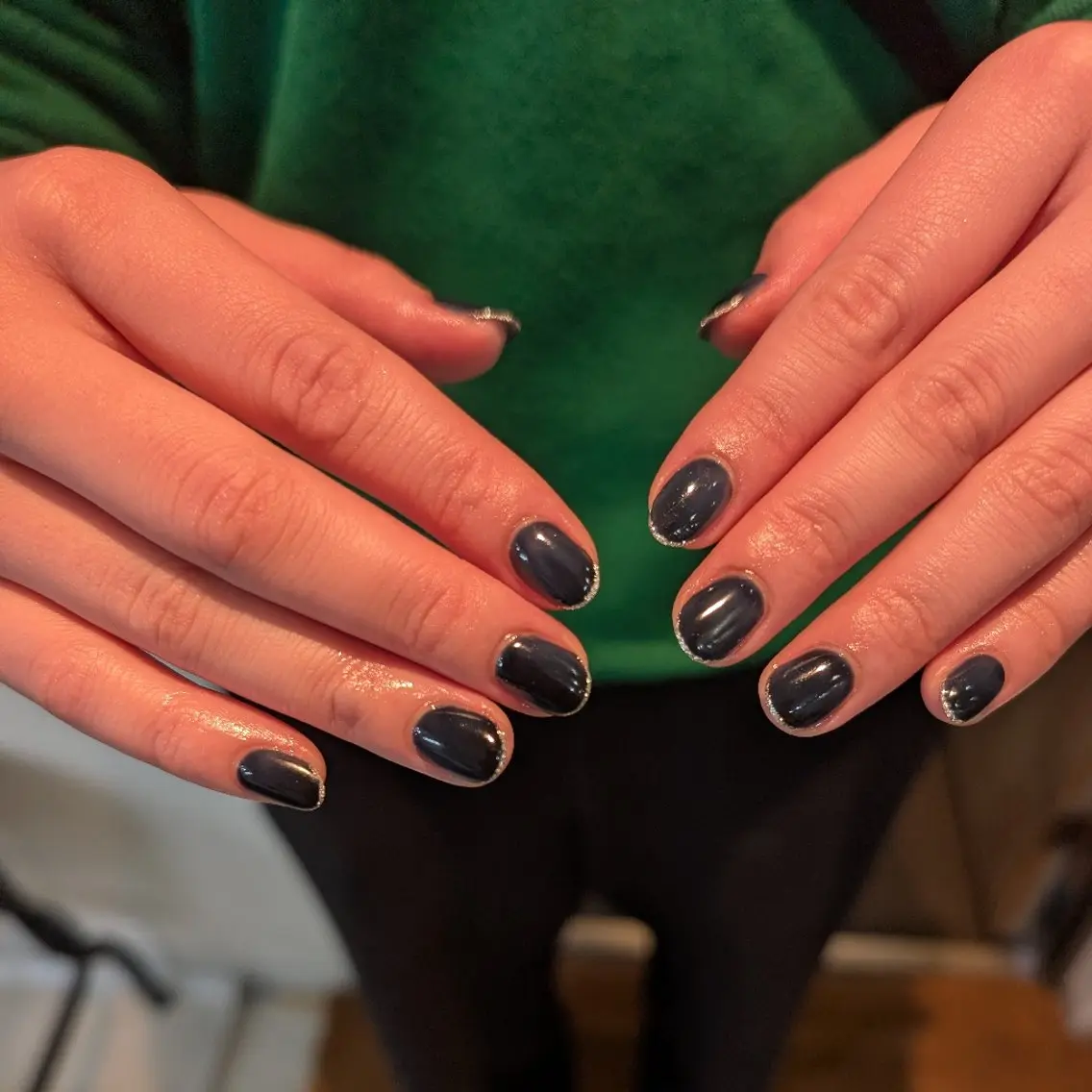 ネイル ラメ(グリッター) ネイビー シルバー ハンドネイル FREE'Snail Yukariのネイルデザイン