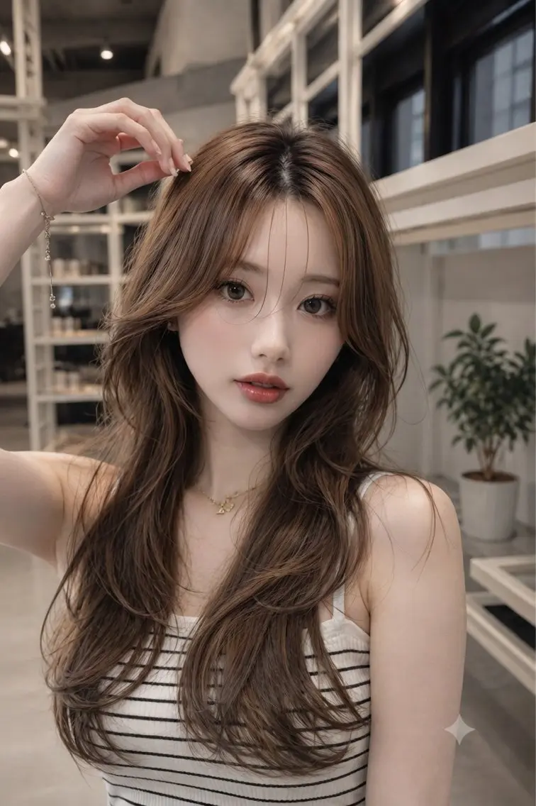 ロング カット ヘアカラー トリートメント 恵比寿結べるレイヤー 地毛風カラー大場のヘアスタイル