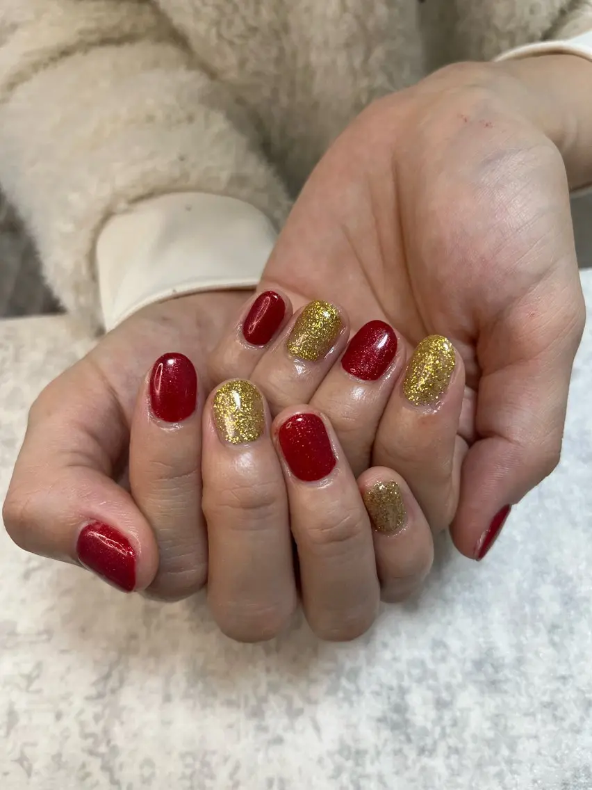 ネイル ゴールド ワンカラーネイル 赤色 Will nail salonのネイルデザイン