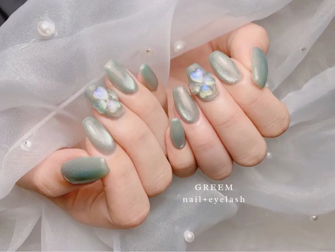 ネイル グリーン ハート ハンドネイル GREEM グリームのネイルデザイン