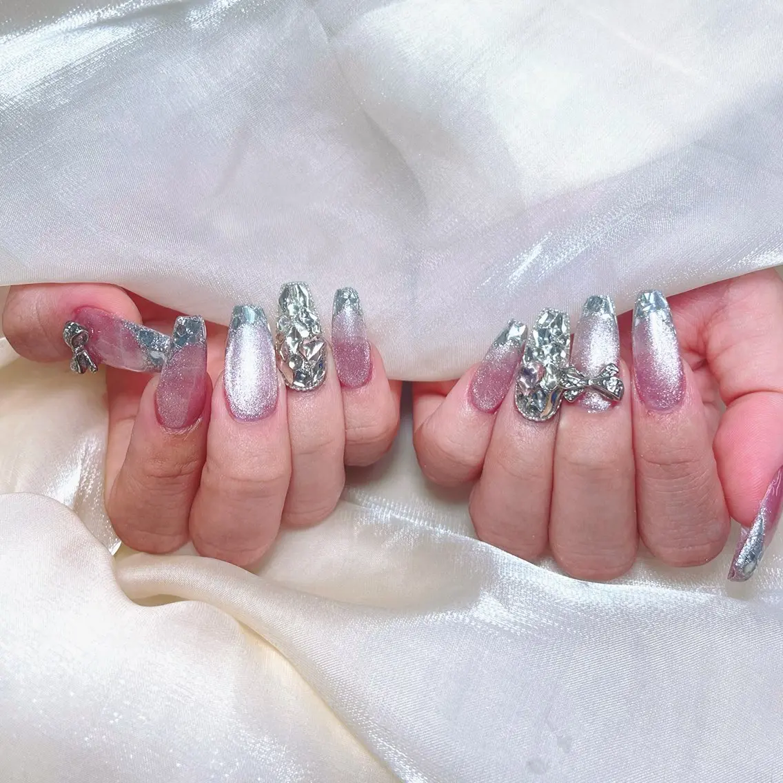 ネイル クリアネイル フラッシュネイル フレンチネイル ガラスフレンチ キラキラネイル ハンドネイル princess👑 木戸 唯のネイルデザイン