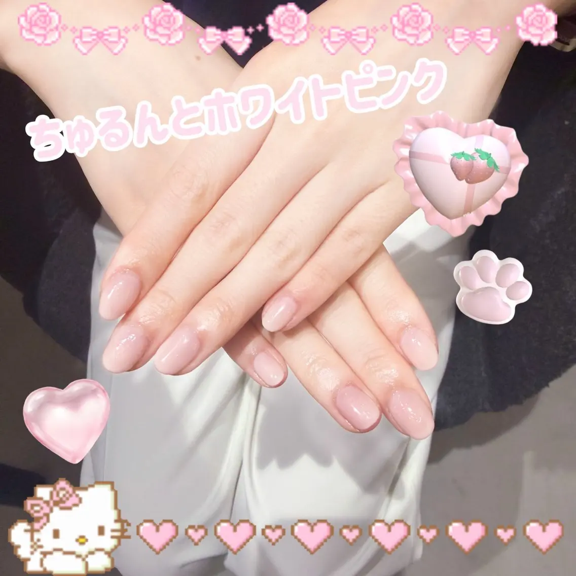 ネイル ピンク ホワイト 🌸fein. SAKURA🎀のネイルデザイン