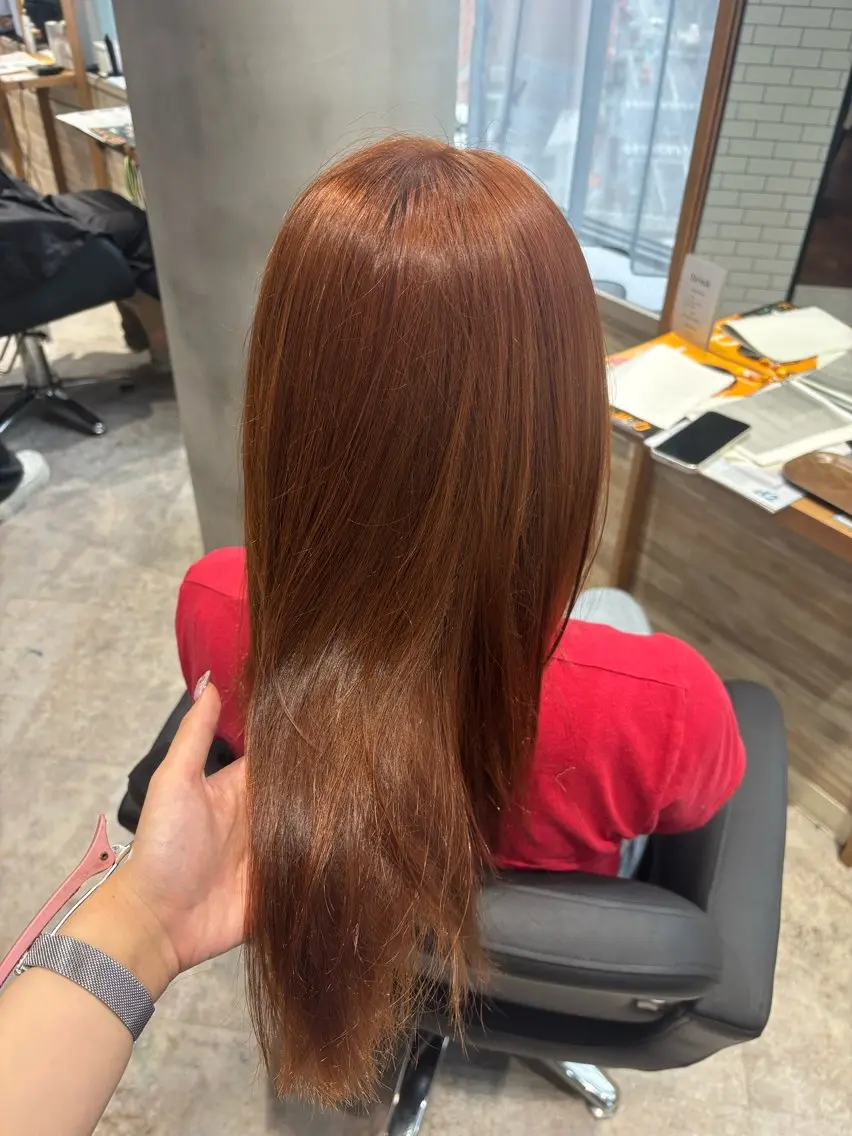 カラー ブリーチ ダブルカラー ブリーチなしカラー オレンジ LupibyLee まみのヘアスタイル