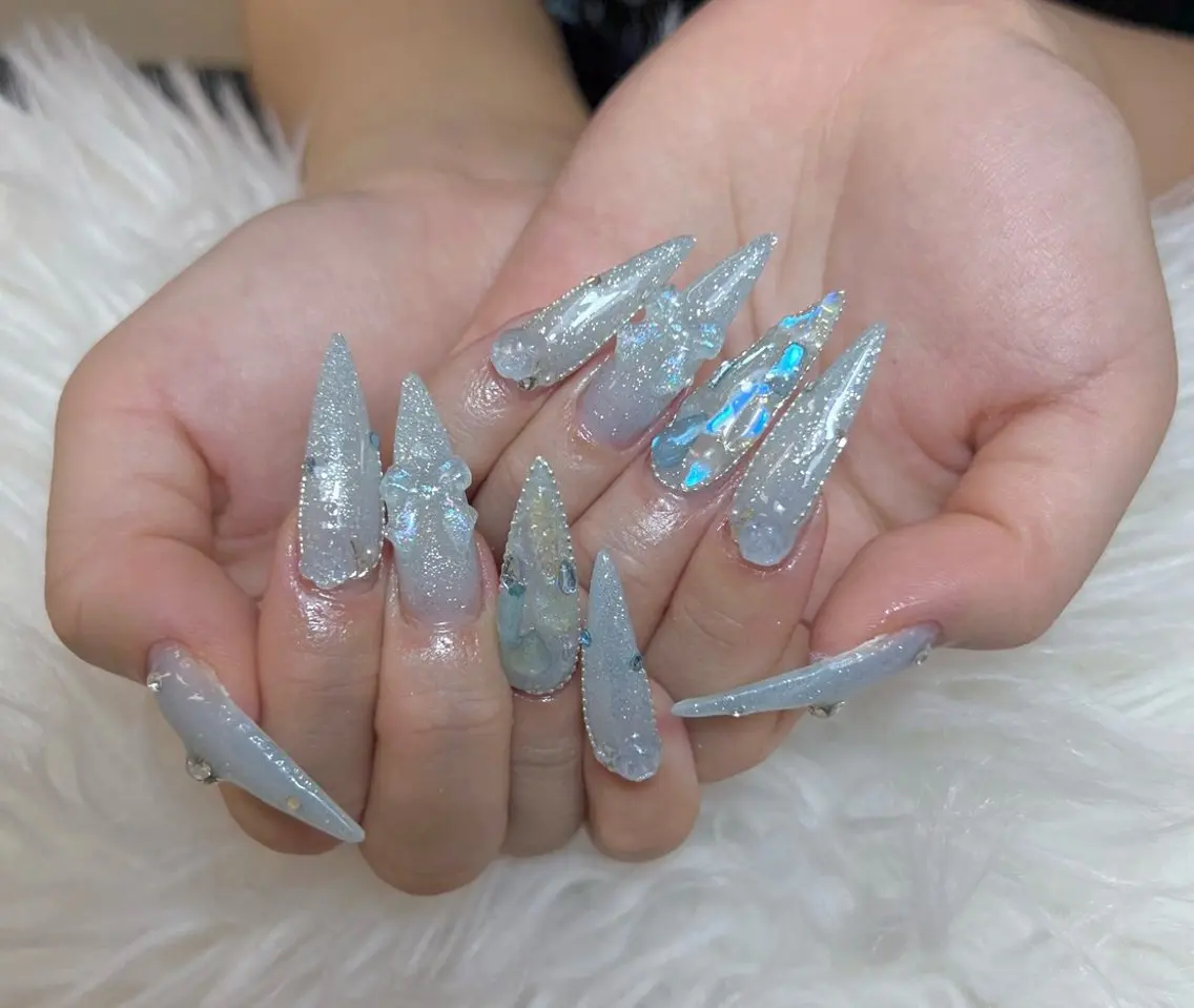 ネイル アートネイル オーロラネイル チークネイル 長さ出し フットネイル Miya _nailのネイルデザイン