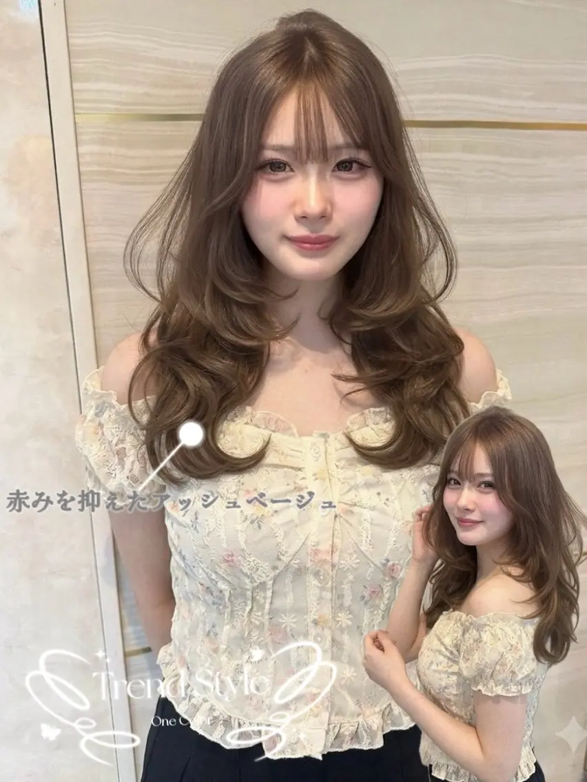 セミロング カラー アッシュ ベージュカラー ヘアカラー トリートメント 🍑ももか🍑透明感 カラー/赤羽🦋のヘアスタイル