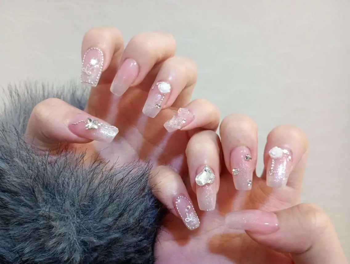 ネイル 長さ出し フレンチネイル ジェルネイル ガラスフレンチ 韓国ネイル MoriseNail Jr研修💜イシダのネイルデザイン