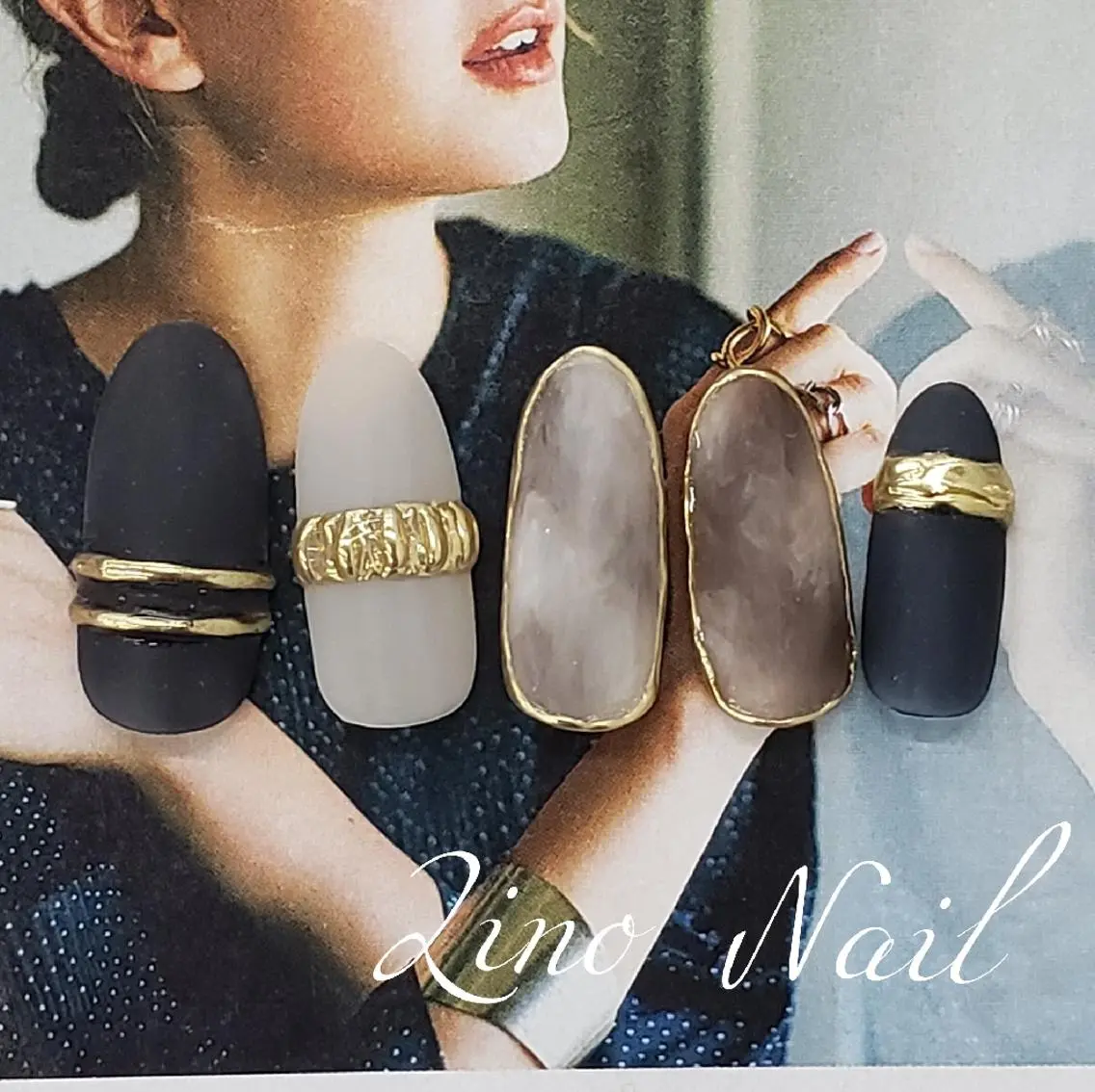 ネイル カジュアル ジェルネイル マットネイル ミラーネイル ネイビー ハンドネイル Lino Nailのネイルデザイン