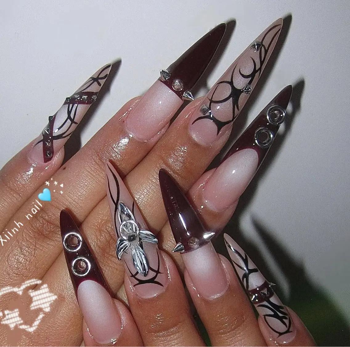 ネイル ブラウン チークネイル 桜ネイル 長さ出し フットネイル ハンドネイル XIINH NAIL SALONのネイルデザイン