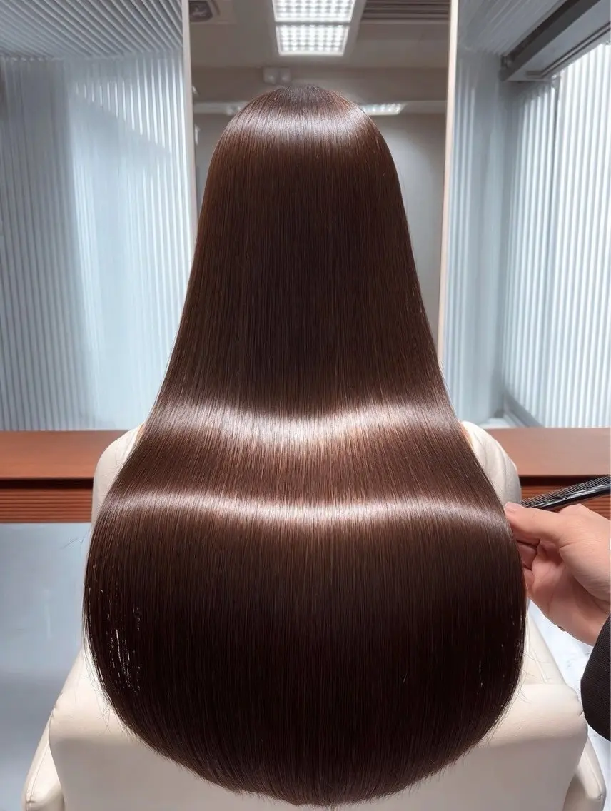 ロング パーマ 縮毛矯正 🍒モテ暖色カラー × うる艶✧ ゆなのヘアスタイル
