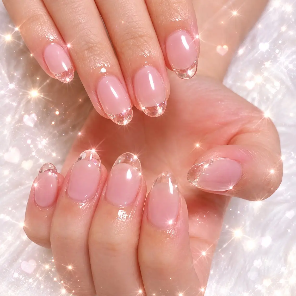 ネイル アートネイル クリアネイル 長さ出し フレンチネイル ガーリー mii/ naru nailのネイルデザイン