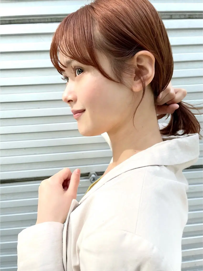 ミディアム カラー 顔まわりレイヤー レイヤーカット カット ヘアカラー 結べるレイヤーボブ くびれLady表参道のヘアスタイル