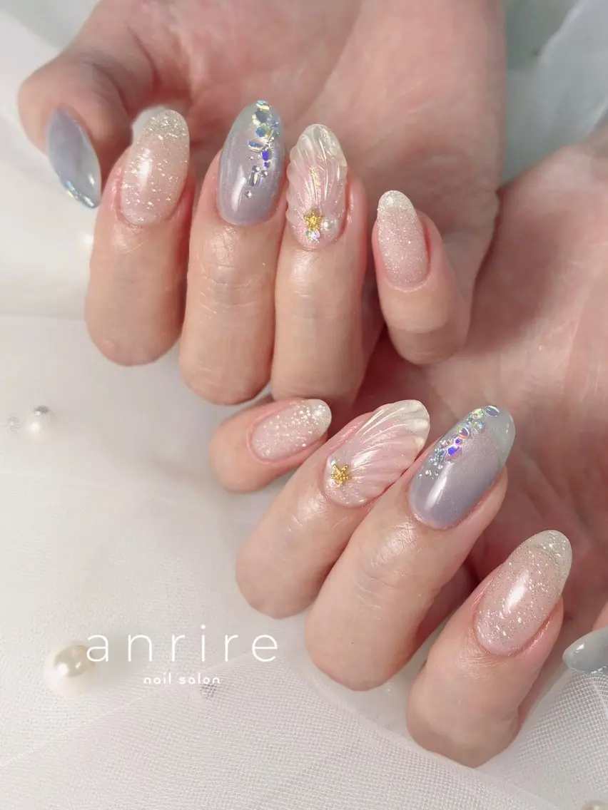 ネイル アートネイル ブルー マグネットネイル 夏ネイル ハンドネイル nailsalon anrireのネイルデザイン