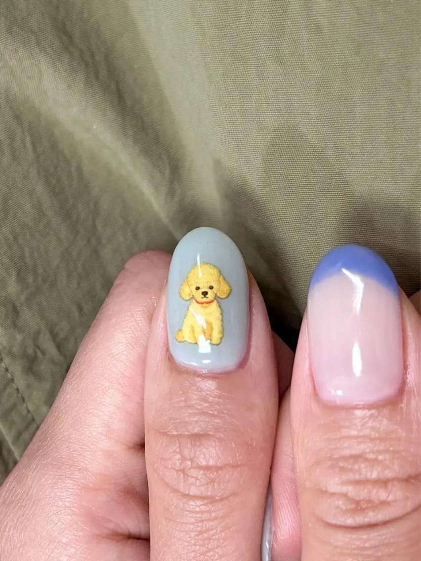 ネイル ブルー フレンチネイル グリーン シンプルネイル 夏ネイル ハンドネイル pointillé .ayaのネイルデザイン