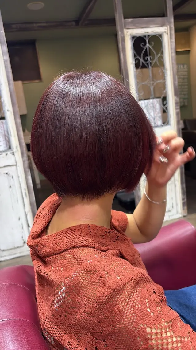 ショート カラー ブリーチ ボルドーカラー ブリーチなしカラー レッドカラー 💠天野空💠/ボブ /ショート/シルク髪のヘアスタイル