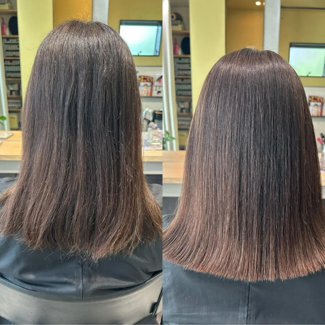 セミロング パーマ カット 縮毛矯正 トリートメント hubhair レイヤー/透明感のヘアスタイル