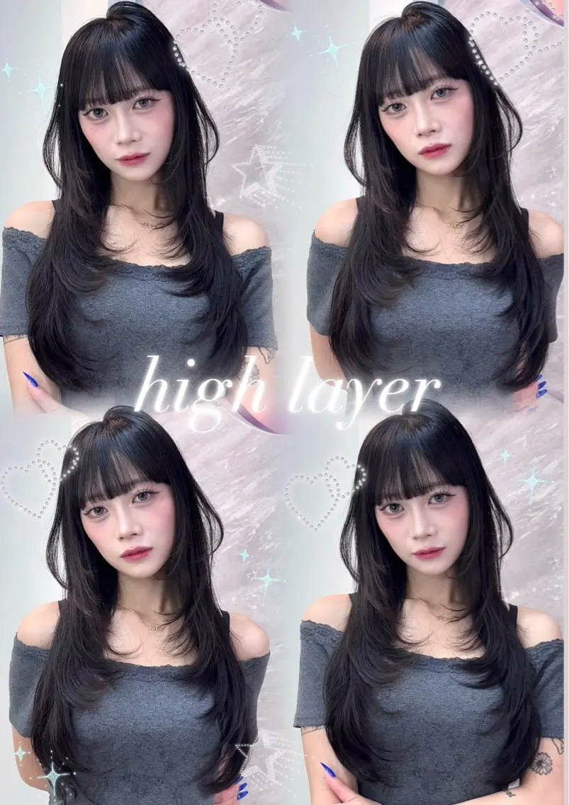 セミロング カラー ヘアアレンジ 黒髪 ブルーカラー ブルーブラック 透明感カラー グレージュ カット 🖤kana韓国ヘア 艶髪カラー特化🖤のヘアスタイル