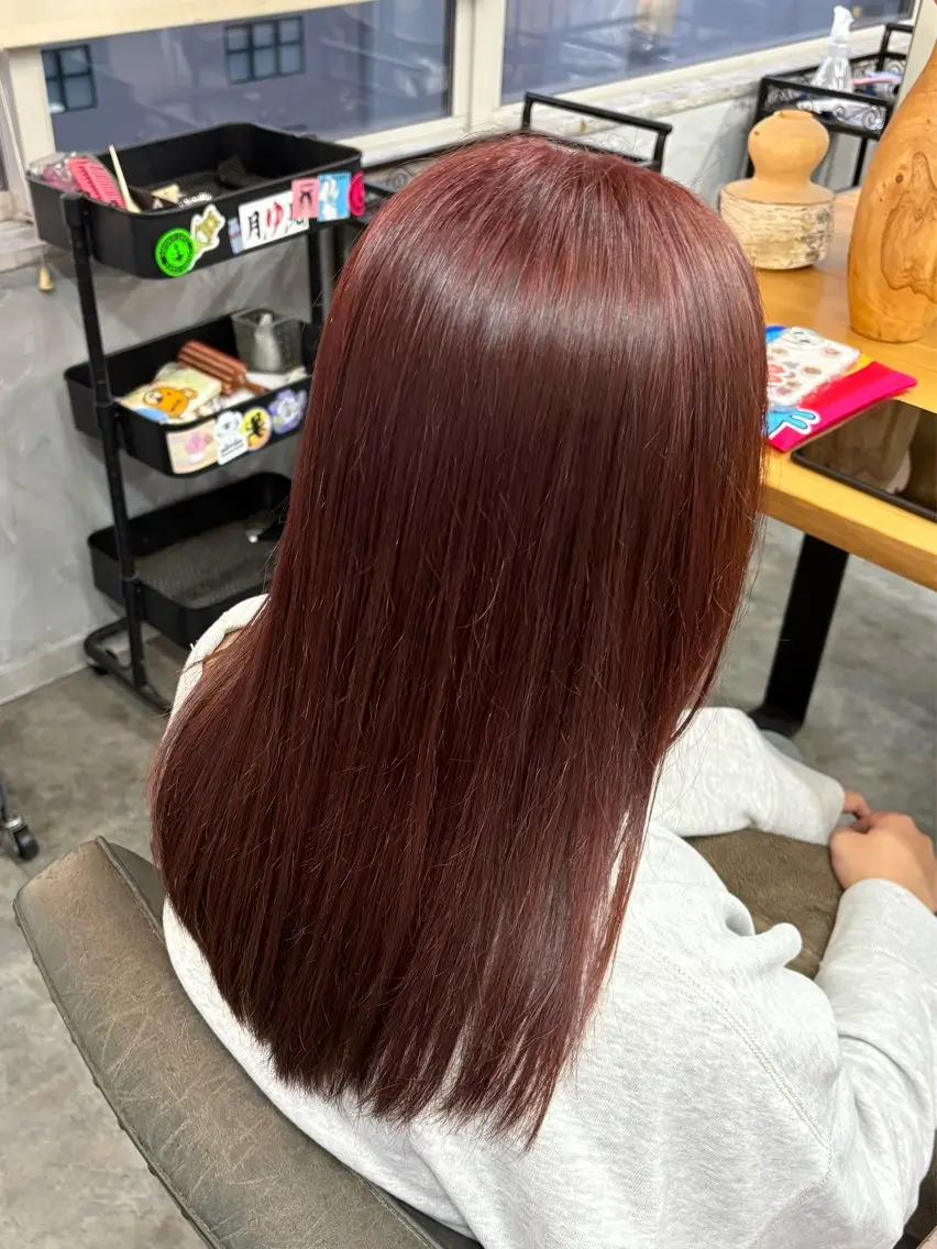 ロング 縮毛矯正 ヘアカラー シモイケ ルアのヘアスタイル