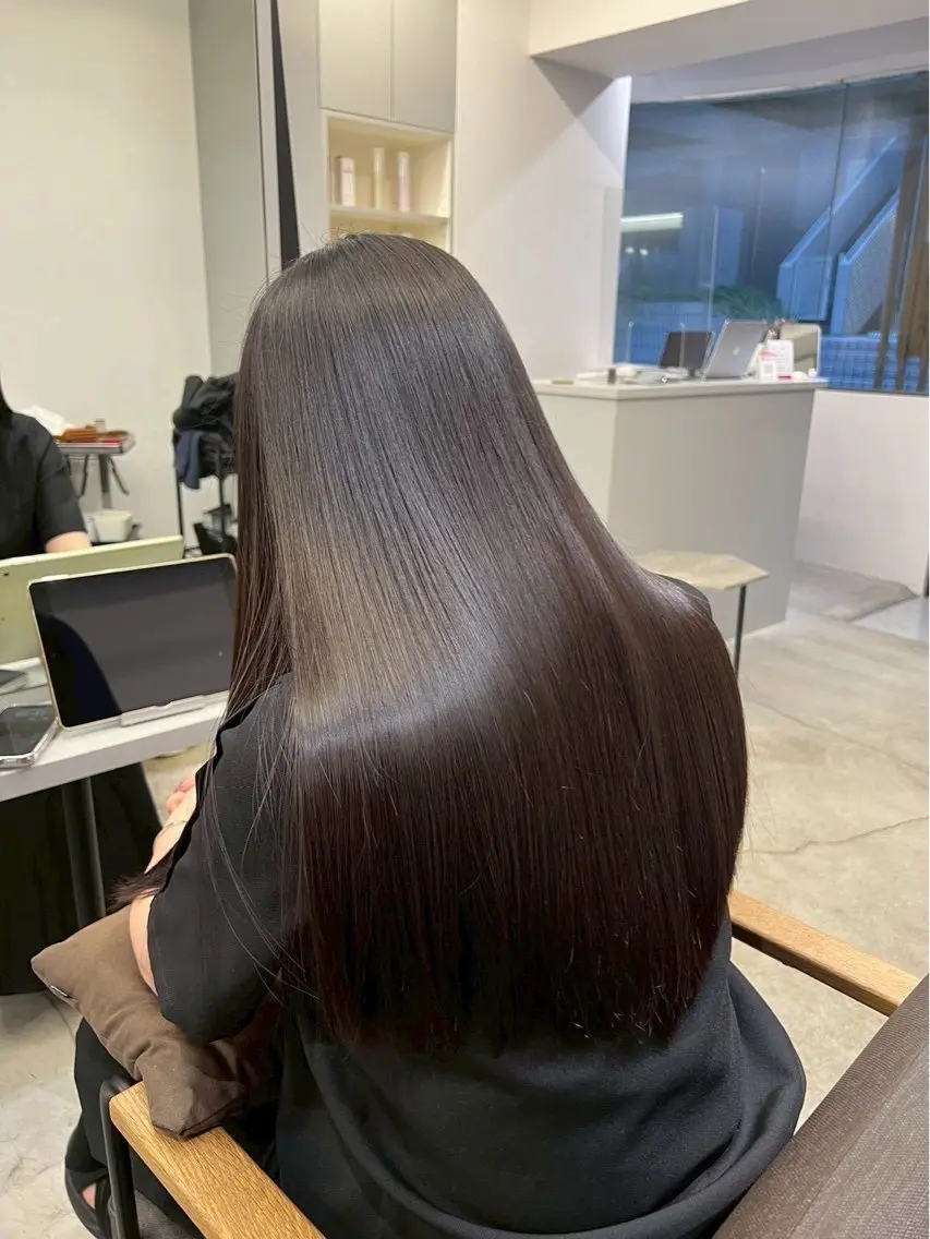 ロング パーマ 縮毛矯正 🍒モテ暖色カラー × うる艶✧ ゆなのヘアスタイル