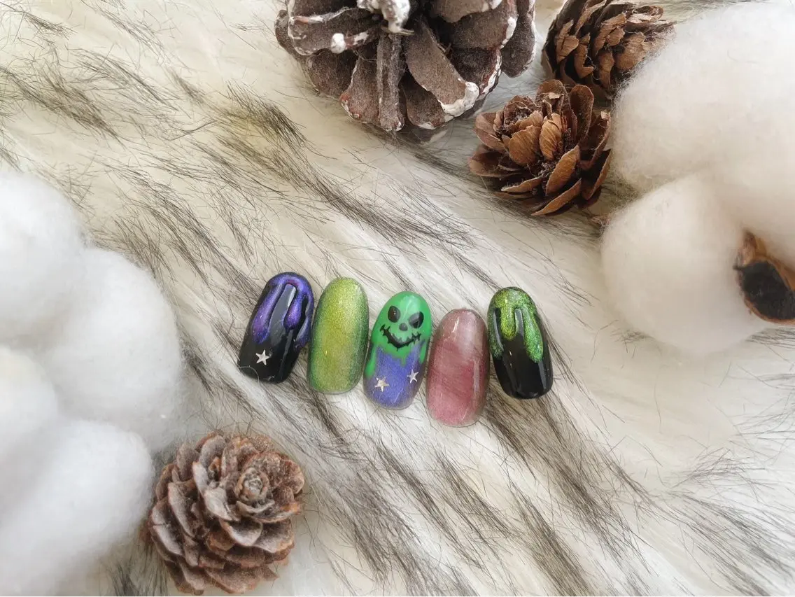 ネイル オーロラネイル ブルー フットネイル フレンチネイル ジェルネイル kiki nail たまプラーザのネイルデザイン
