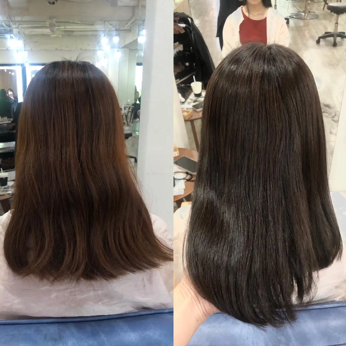 ミディアム パーマ 縮毛矯正 艶カラー🩵💛 NANAのヘアスタイル