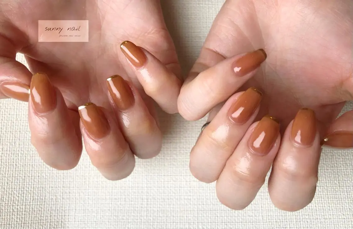 ネイル アートネイル ブラウン フレンチネイル ジェルネイル ミラーネイル sunny nailのネイルデザイン