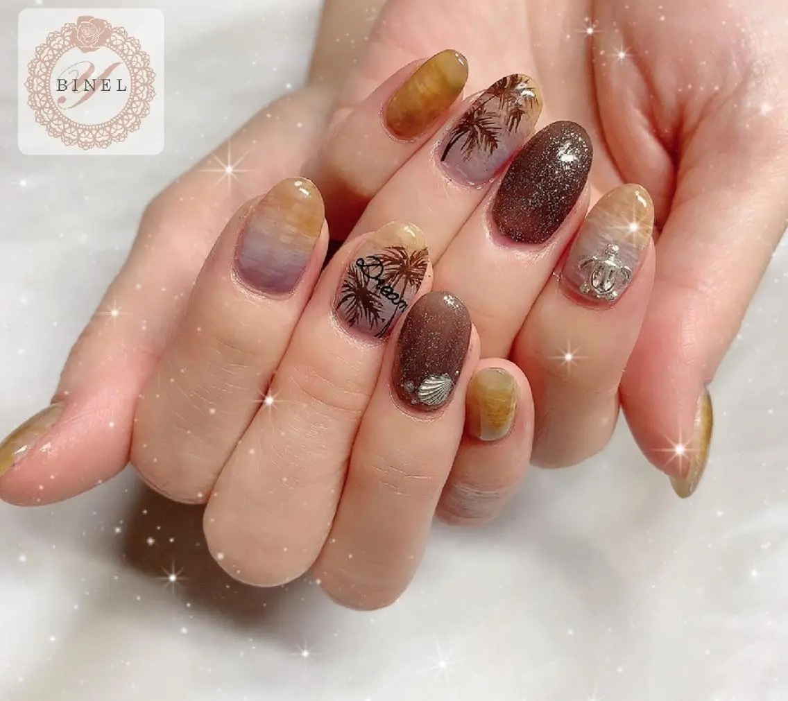 ネイル 持ち込み ニュアンスネイル 夏ネイル ハンドネイル Nail Salon Y.BINELのネイルデザイン