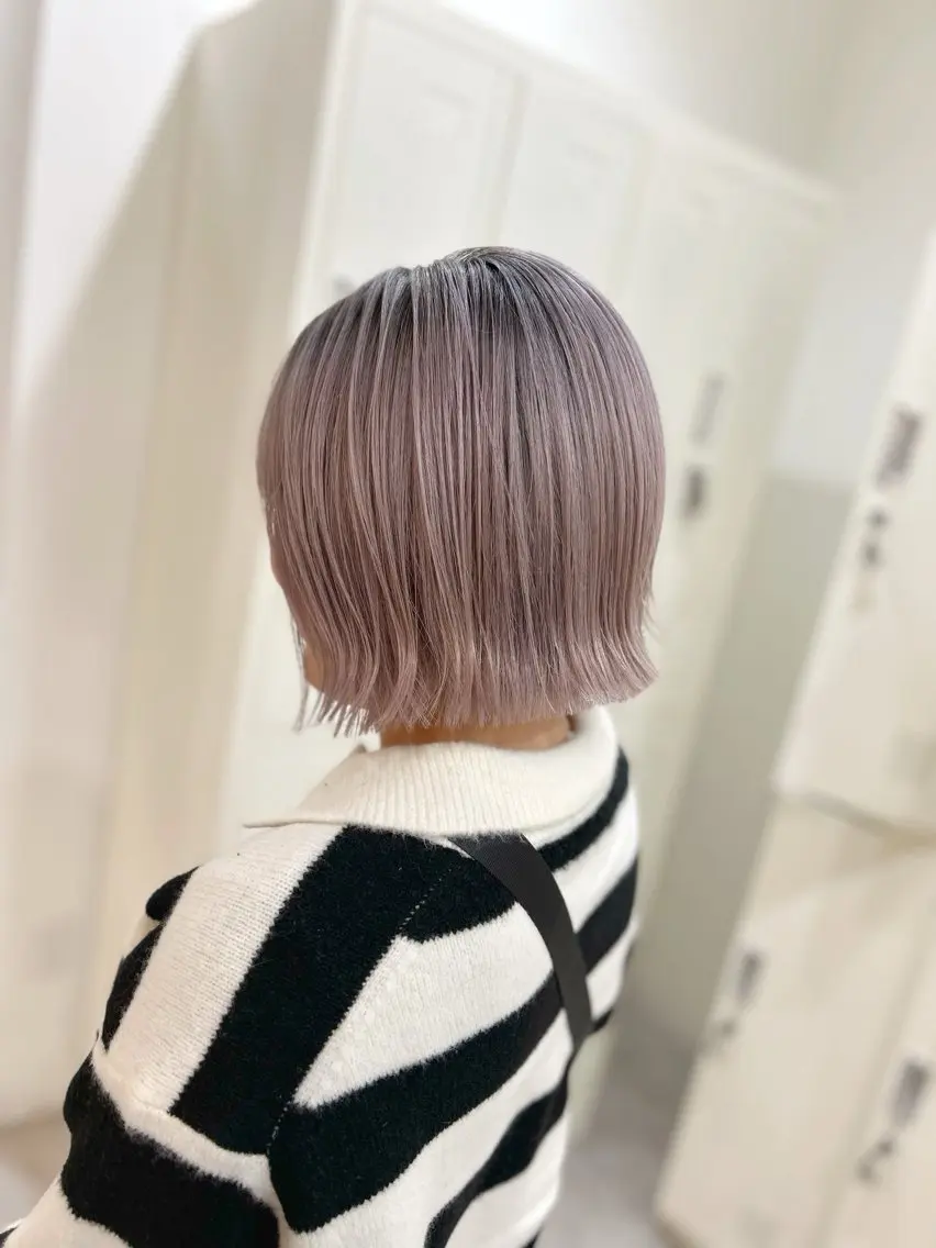 ミディアム カラー ブリーチ ケアブリーチ ハイトーンカラー ラベンダーカラー ピンクカラー ヘアカラー トリートメント ボブ/ハイトーン 福生Radix 下田のヘアスタイル