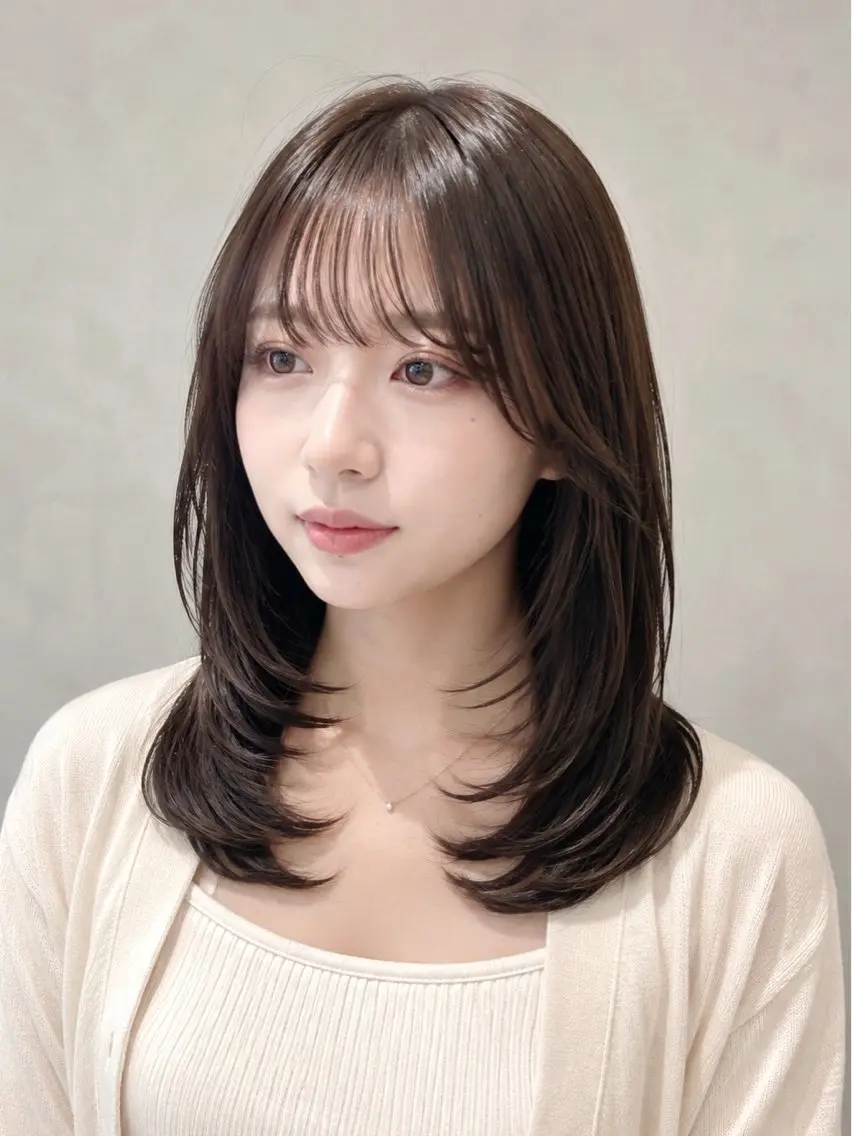 ミディアム カラー ミディアムレイヤー レイヤーカット 小顔カット カット ヘアカラー トリートメント 池袋/小顔レイヤー/ 顔まわり/taigaのヘアスタイル