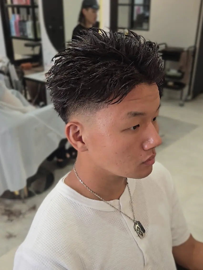 メンズ パーマ ショート フェードカット メンズパーマ スパイキーショート ショートヘア カット パーマ ヘアセット LEN名古屋/パーマ 海外ヘア/メンズ特化のヘアスタイル
