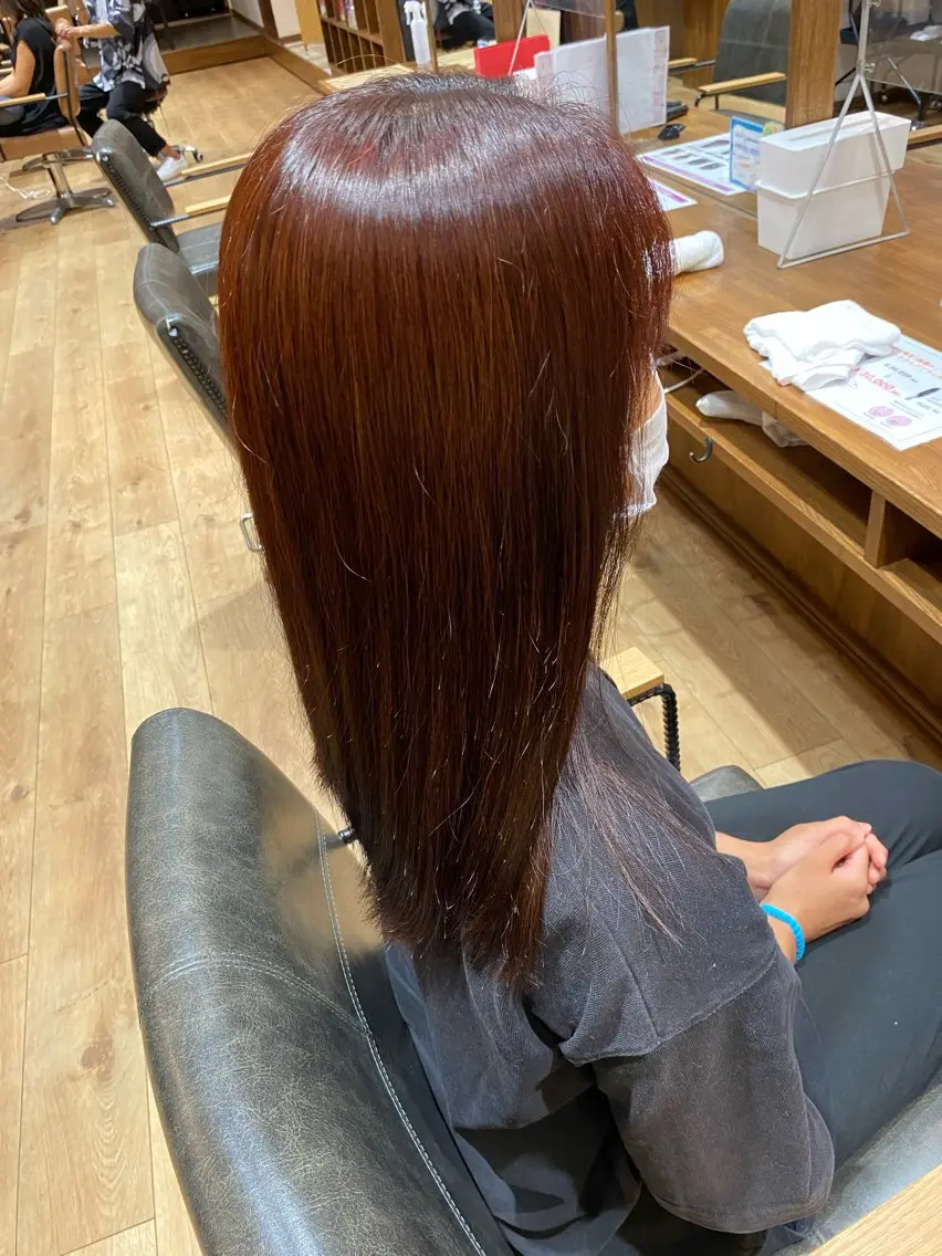 ロング カラー ブリーチ ブラウンカラー ブリーチなしカラー レッドカラー レッドブラウン 暖色系カラー まおのヘアスタイル