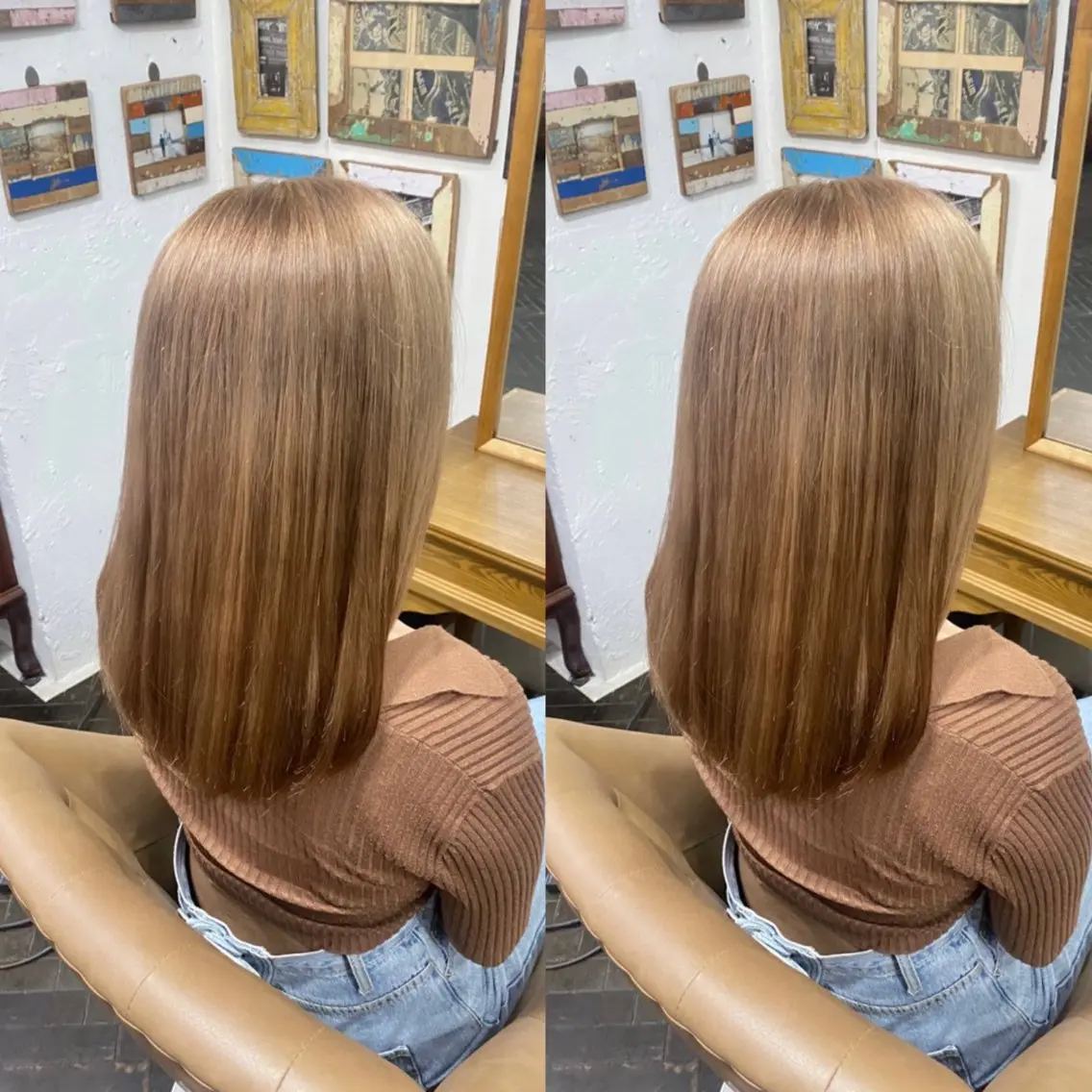 セミロング カラー ベージュカラー カット ヘアカラー トリートメント 💎ハイトーン/艶 カラー モエカ💎のヘアスタイル