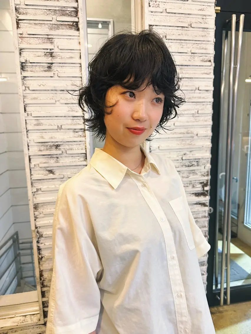 ミディアム パーマ ミディアムパーマ ウルフカット ニュアンスパーマ カット 🌈村松滉太髪質改善 レイヤーカット🌈のヘアスタイル