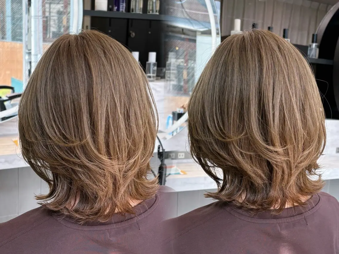 ミディアム カラー カット ヘアカラー ヘッドスパ 上品☆韓国レイヤー 🤍ゆうが🤍のヘアスタイル