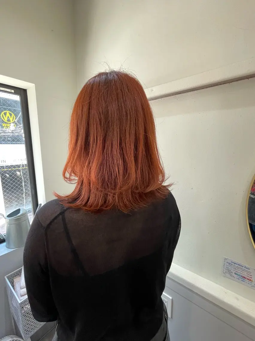 ミディアム カラー ヘアアレンジ ブラウンカラー 透明感カラー イルミナカラー オレンジ オレンジブラウン ヘアカラー ヘッドスパ 吉田 凱翔のヘアスタイル