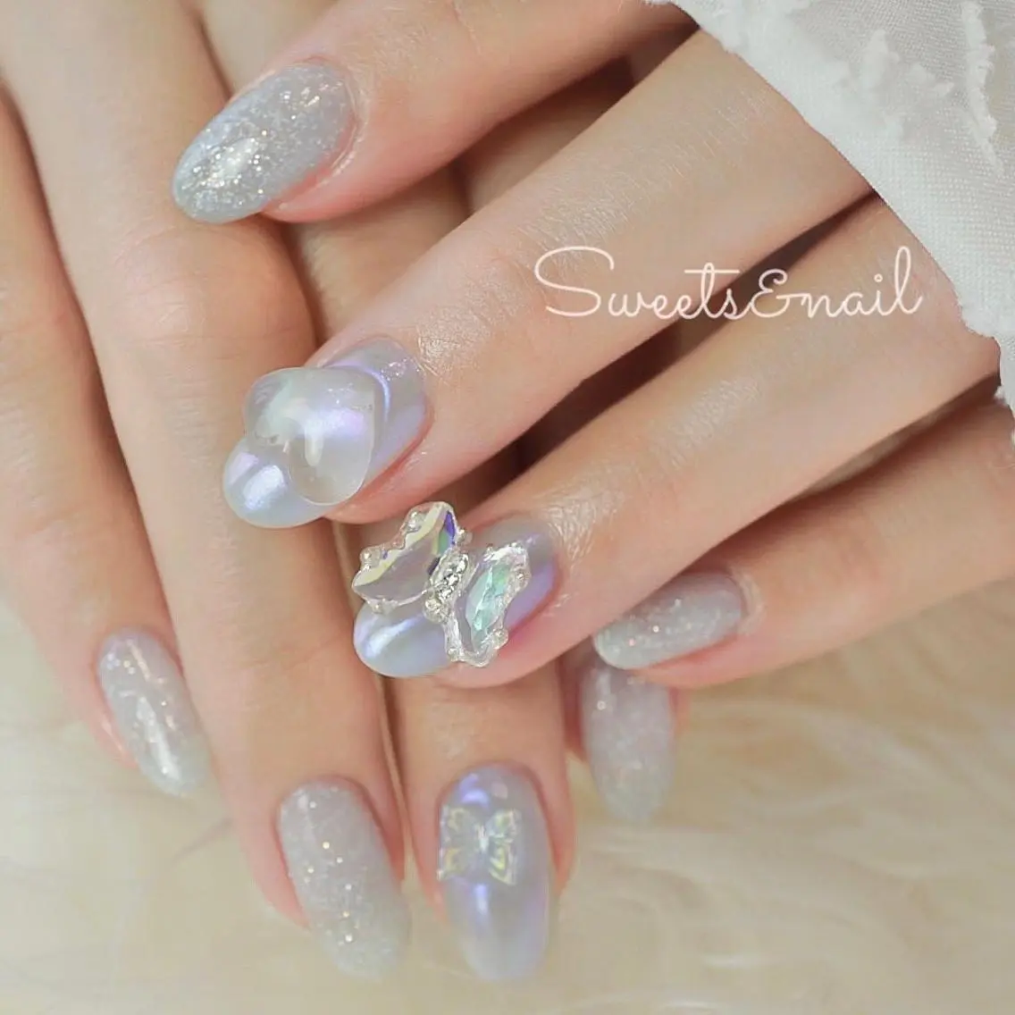 ネイル オーロラネイル ハート 氷ネイル・うるうるネイル キラキラネイル 韓国ネイル Sweets& nail みなこのネイルデザイン