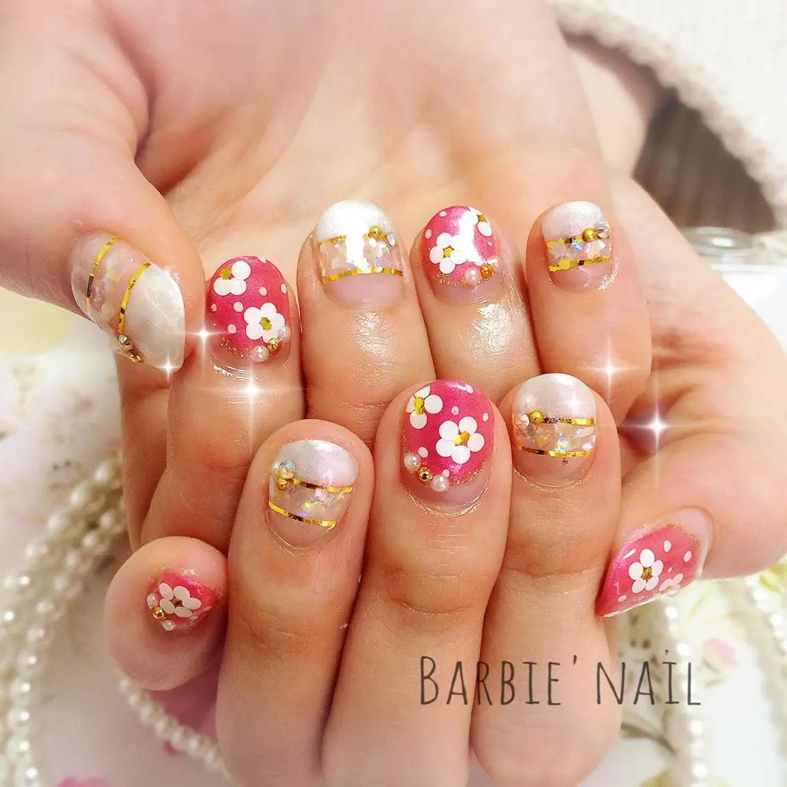 ネイル フラワーネイル 卒業式 ピンク 春ネイル ホワイト 27salon yuinaのネイルデザイン