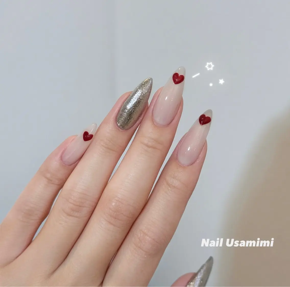 ネイル アートネイル ガーリー ハート 韓国ネイル ワンホンネイル ハンドネイル 本町NailUsaM imi MOMOKAのネイルデザイン
