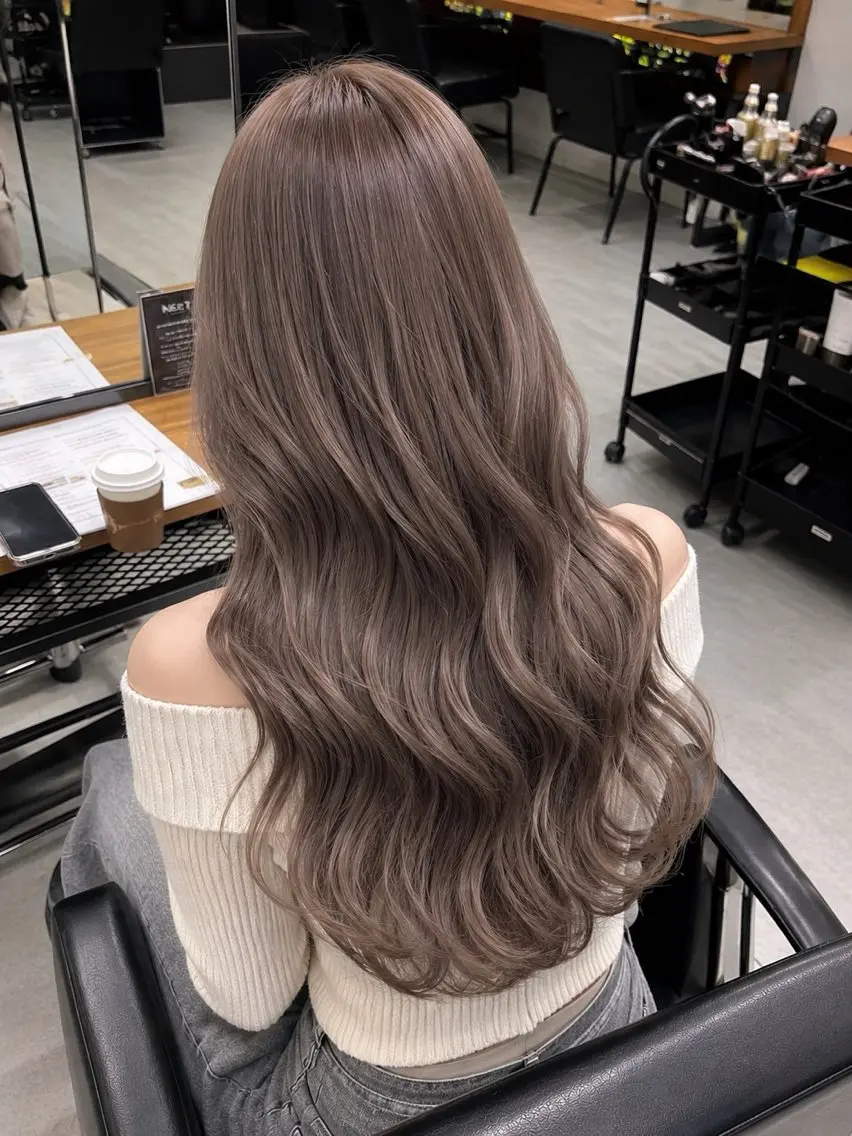 ロング カラー ベージュカラー グレージュ ミルクティーベージュ ヘアカラー エクステ KEISUKE | エクステ×ハイトーンのヘアスタイル