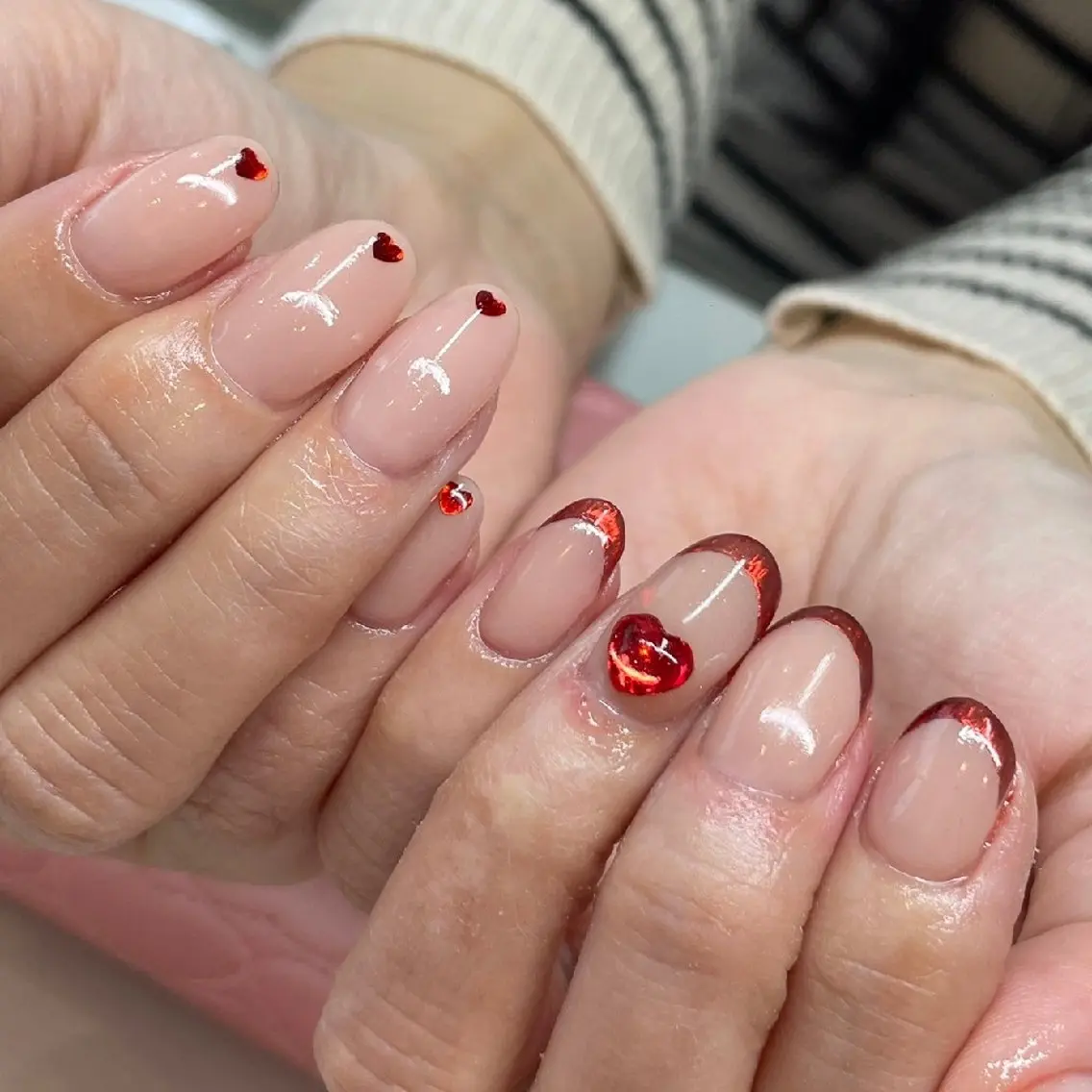 ネイル フレンチネイル ミラーネイル バレンタイン 心斎橋Salon Epokkuのネイルデザイン