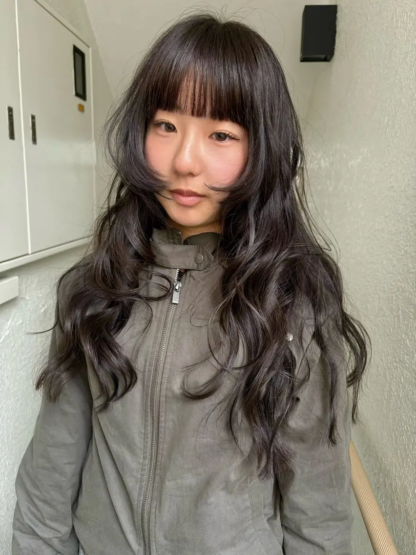ロング カラー カット ヘアカラー レイヤーカット🍏 オリーブ/ののかのヘアスタイル